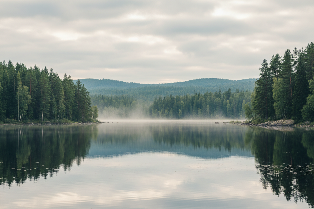 Swedish nature background with water and greenery