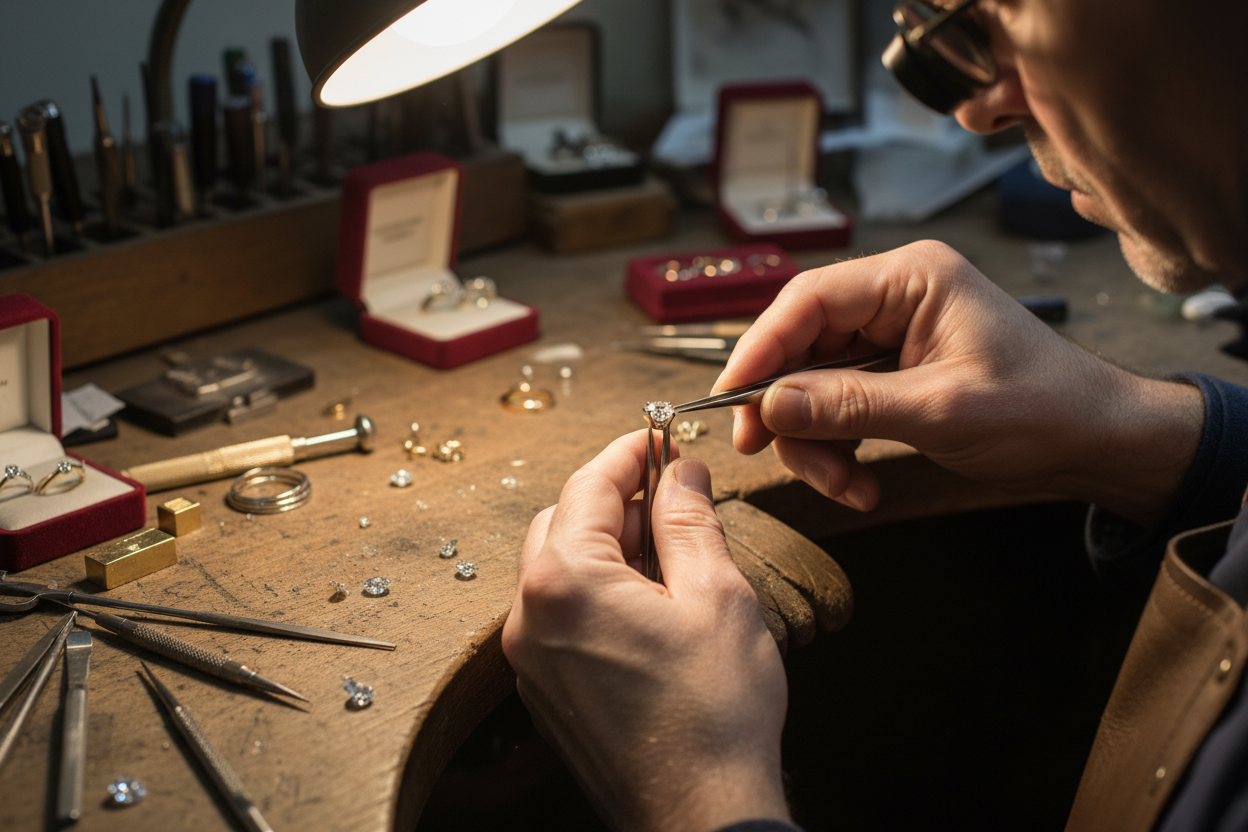 Master jeweler crafting diamond jewelry